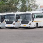 big tourist buses on parking